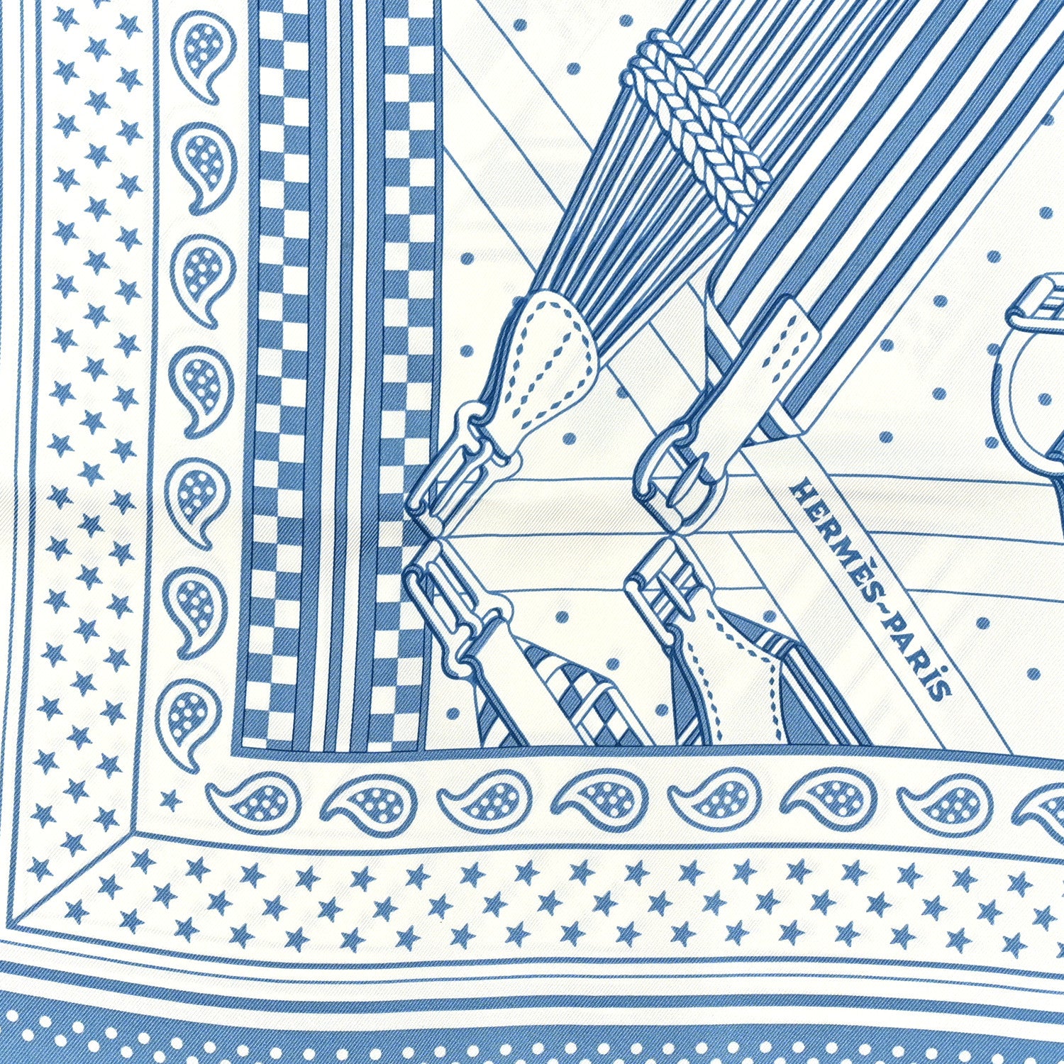 Hermes Silk Sangles En ZigZag Bandana Scarf 55 Bleu Jean White 2 of 3