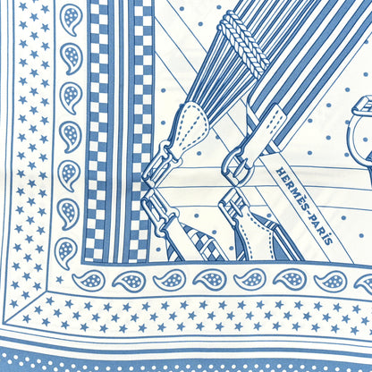 Hermes Silk Sangles En ZigZag Bandana Scarf 55 Bleu Jean White 2 of 3
