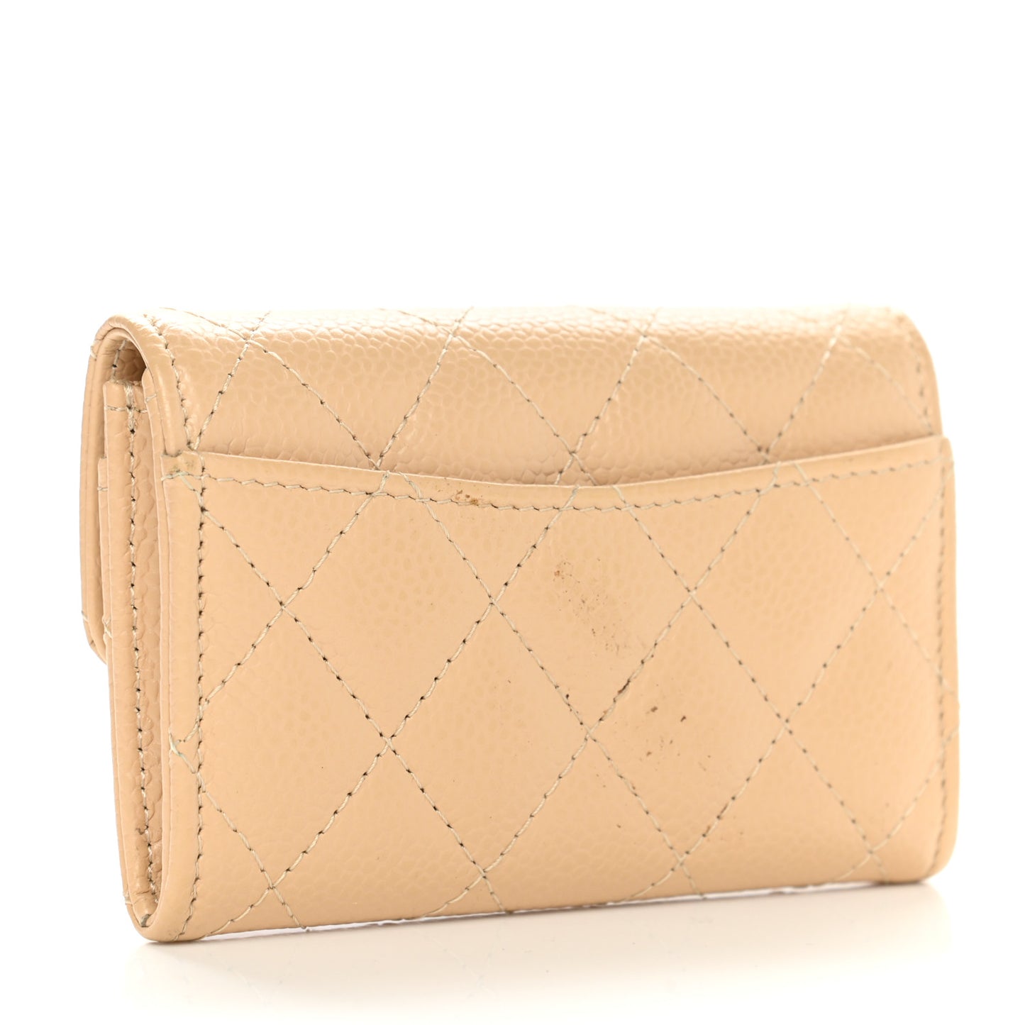 Caviar Quilted Flap Card Holder Wallet Beige