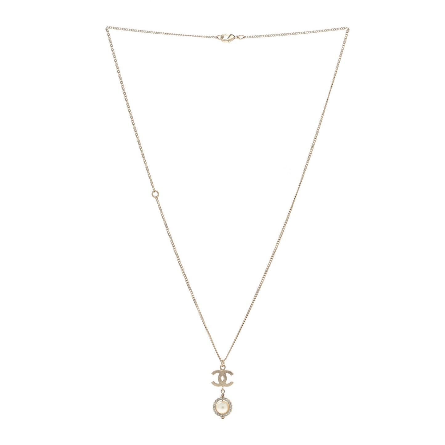 Crystal Pearl CC Lace Camellia Necklace Gold