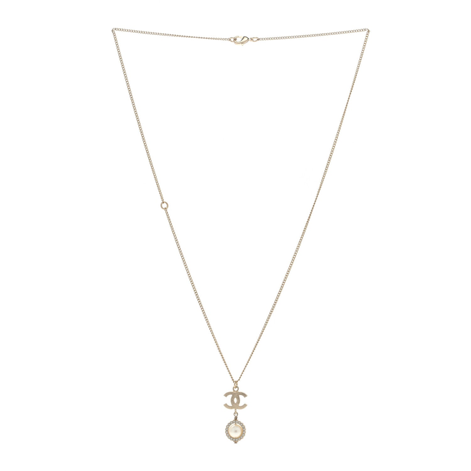 Chanel Crystal Pearl CC Lace Camellia Necklace Gold 2 of 3