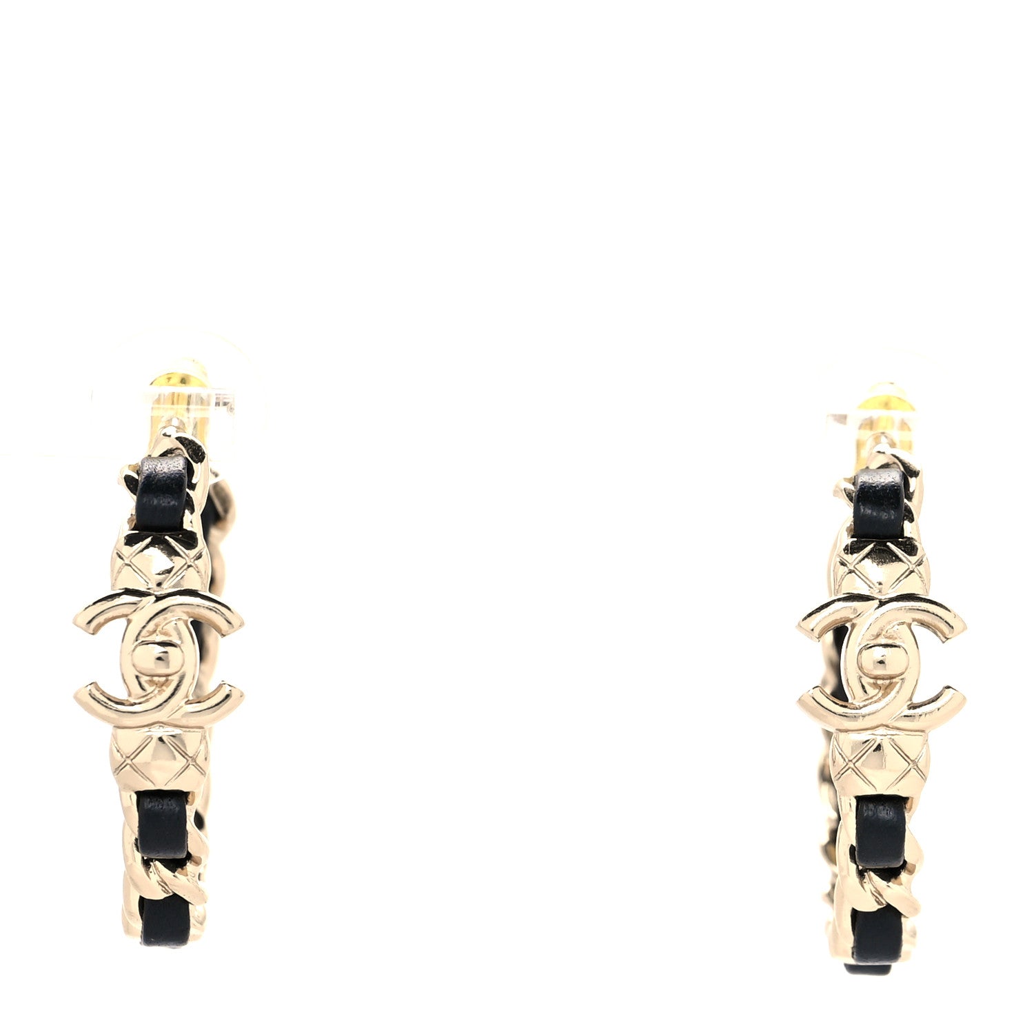 Chanel Metal Lambskin Quilted CC Turnlock Chain Hoop Earrings Gold Black 1 of 4