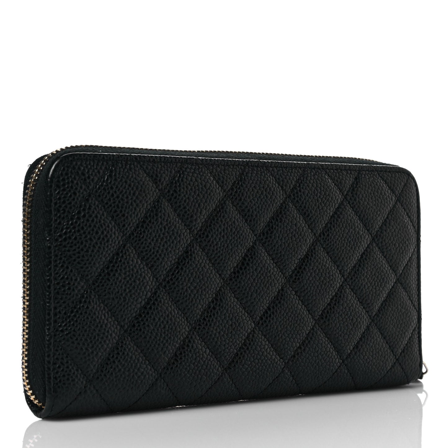 Caviar Quilted Large Gusset Zip Around Wallet Black
