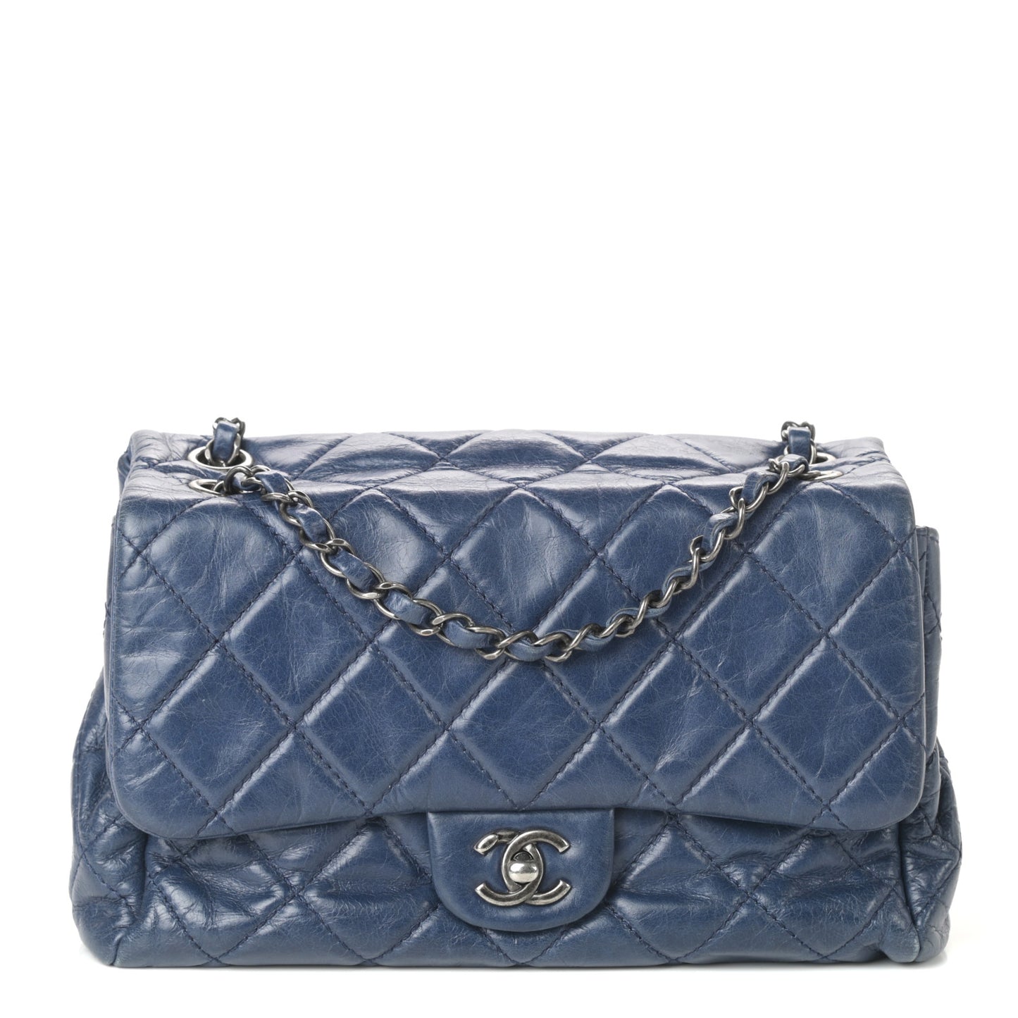 Glazed Calfskin Quilted Medium Coco Soft Flap Navy