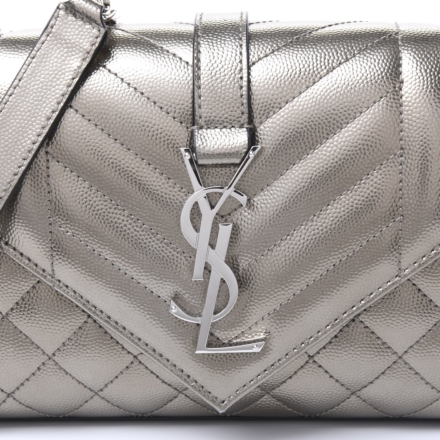 Saint Laurent Metallic Grain De Poudre Textured Mixed Matelasse Triquilt Small Monogram Satchel Piombo 8 of 8