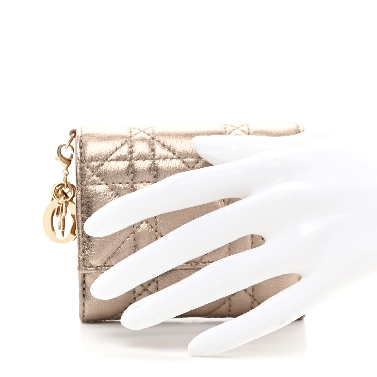 Metallic Lambskin Cannage Lady Dior Lotus Wallet Gold