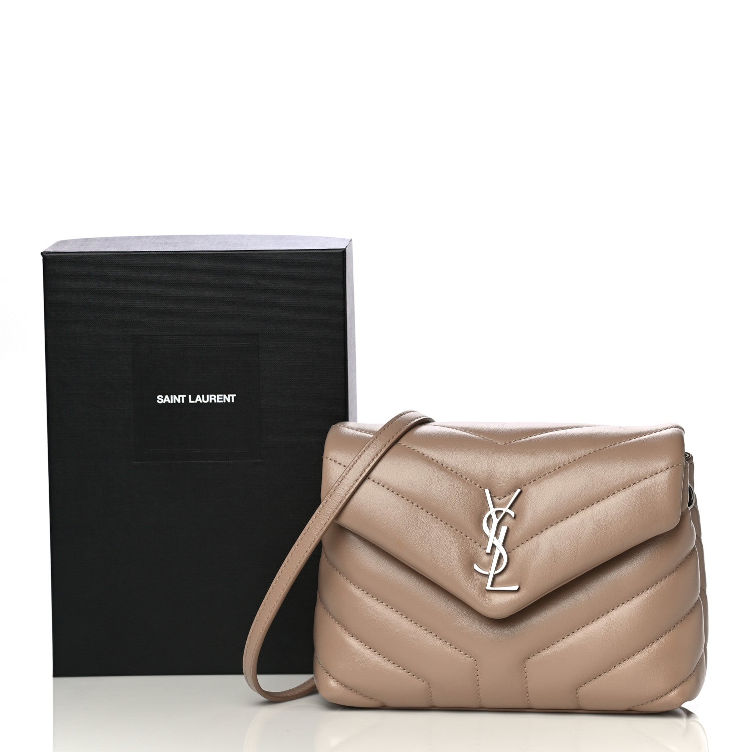 Saint Laurent Calfskin Y Quilted Monogram Toy Loulou Crossbody Bag Latte 12 of 12
