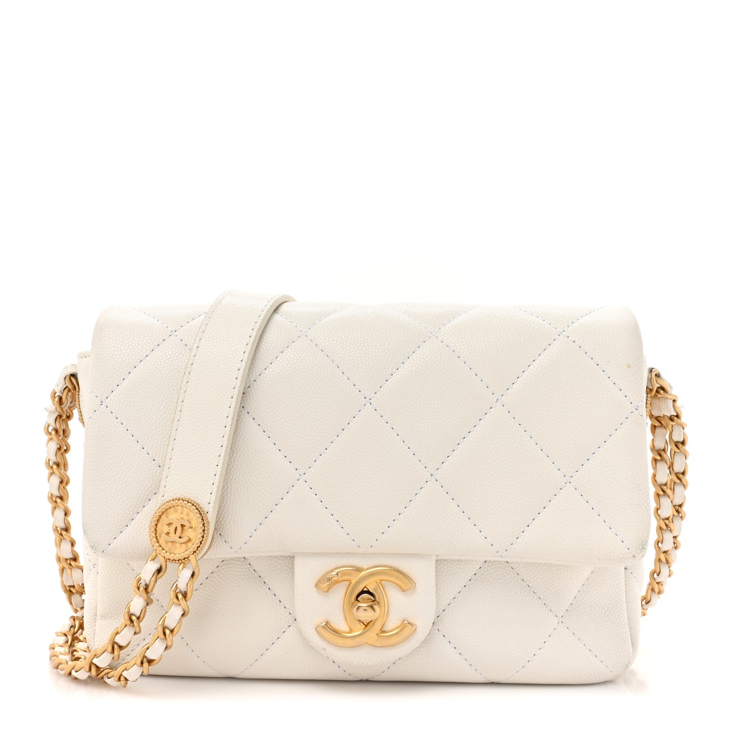 Caviar Quilted Small Twist Your Buttons Flap White