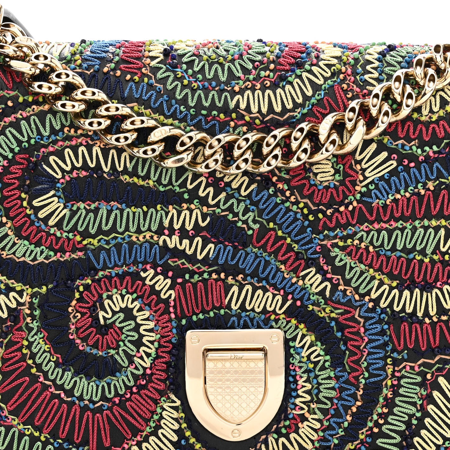Lambskin Embroidered Medium Diorama Flap Bag Black