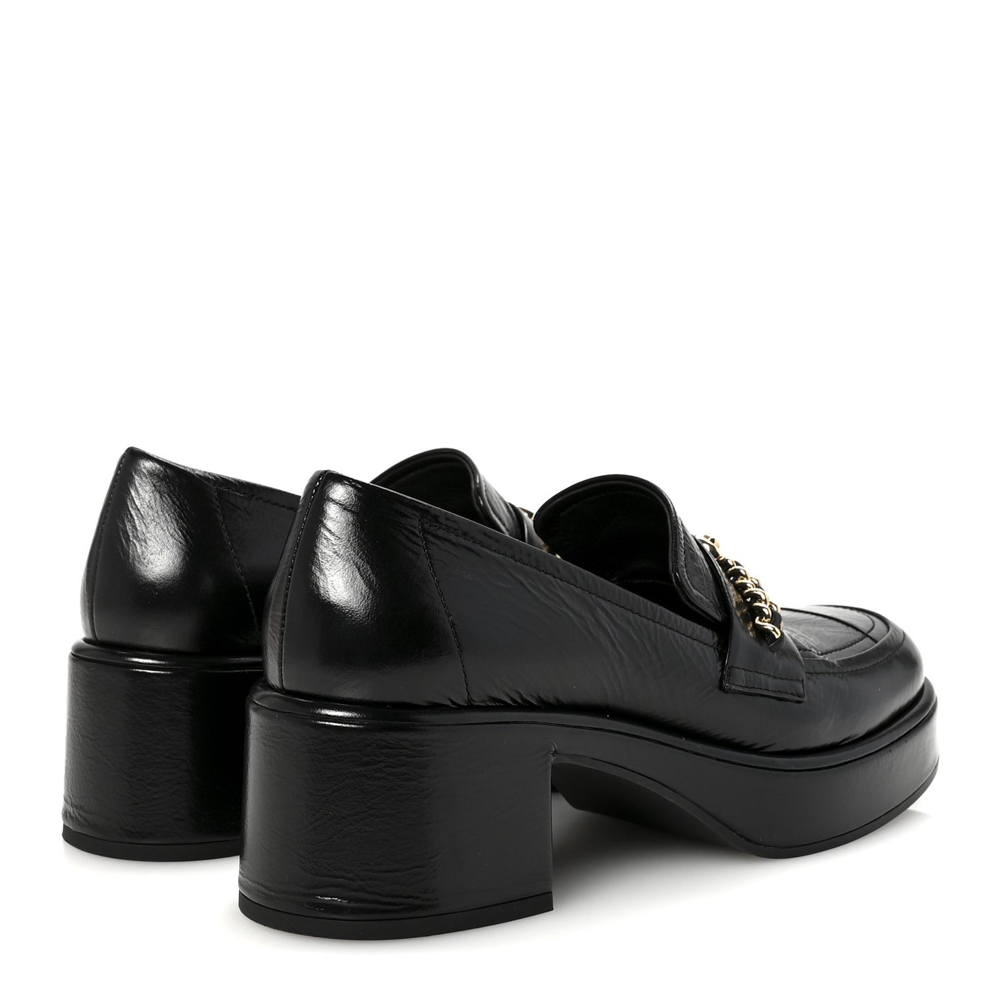Shiny Calfskin Logo Platform Loafers 37.5 Black