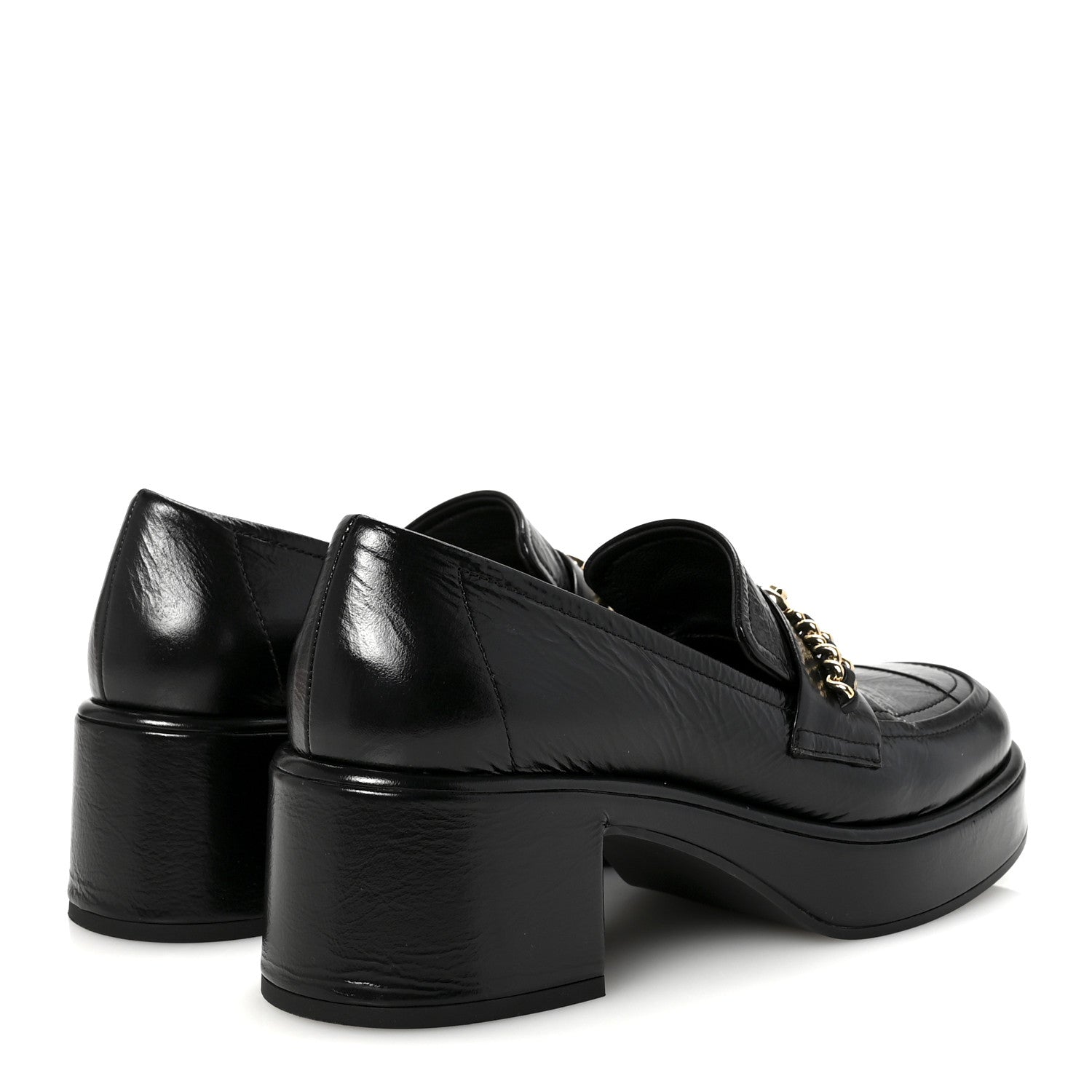 Chanel Shiny Calfskin Logo Platform Loafers 37.5 Black 5 of 9