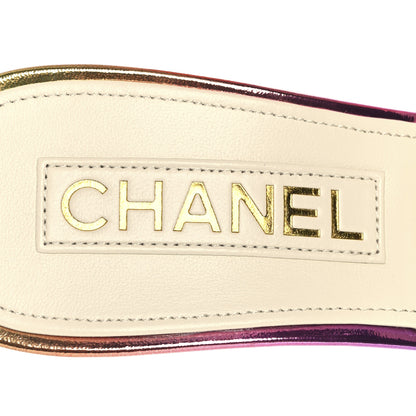 Chanel Laminated Calfskin Wedge Mules 38 Pink Orange Yellow 9 of 9