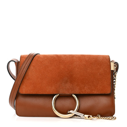 Chloe Suede Calfskin Mini Faye Shoulder Bag Tobacco 1 of 10