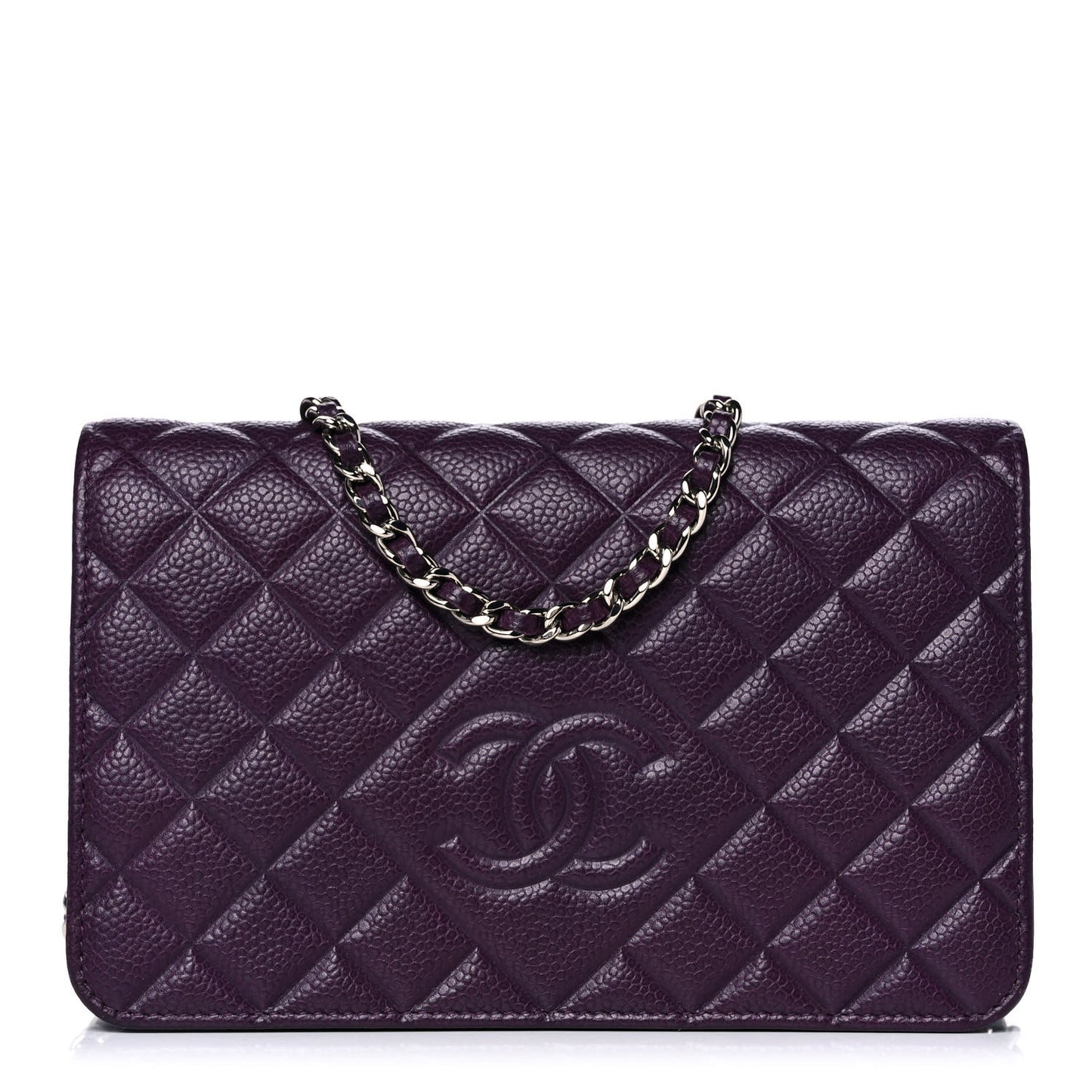 Caviar Quilted Diamond CC Wallet On Chain WOC Dark Purple