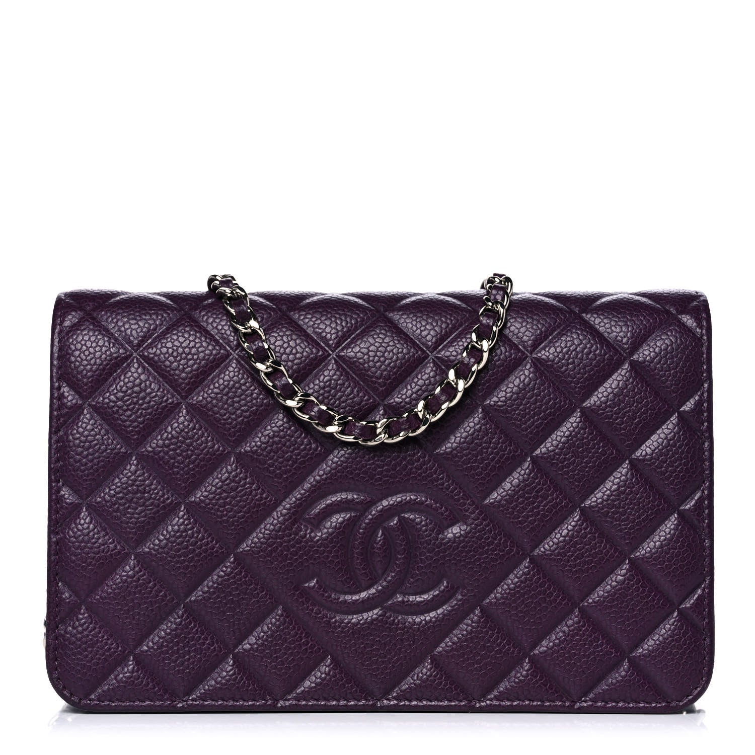 Chanel Caviar Quilted Diamond CC Wallet On Chain WOC Dark Purple 1 of 14