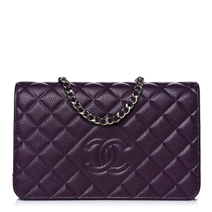 Chanel Caviar Quilted Diamond CC Wallet On Chain WOC Dark Purple 1 of 14