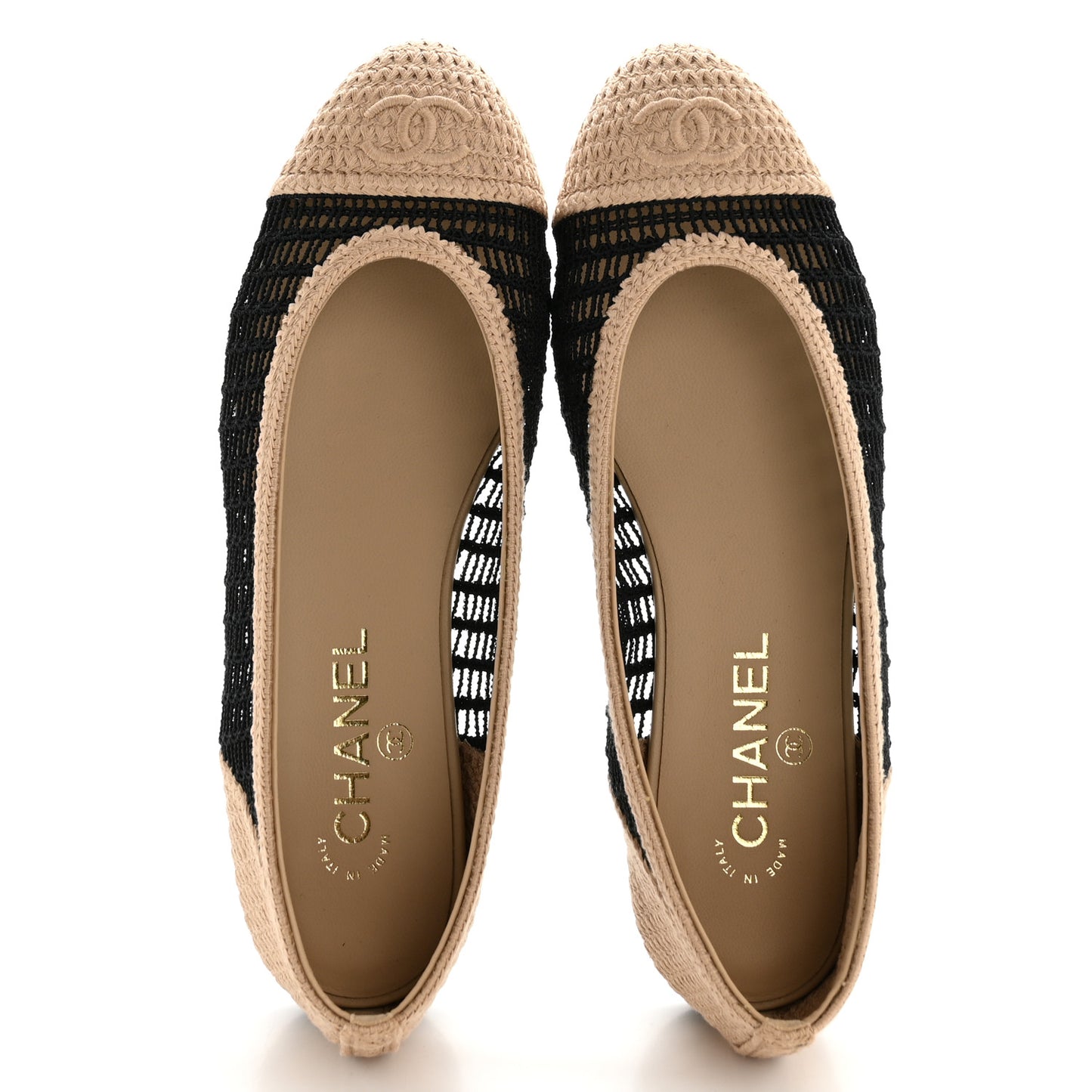 Raffia Cap Toe Ballerina Flats 39 Black Beige