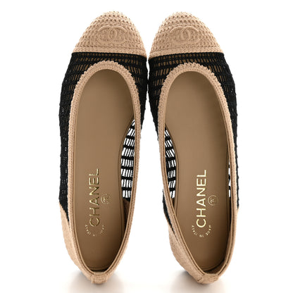 Chanel Raffia Cap Toe Ballerina Flats 39 Black Beige 2 of 10