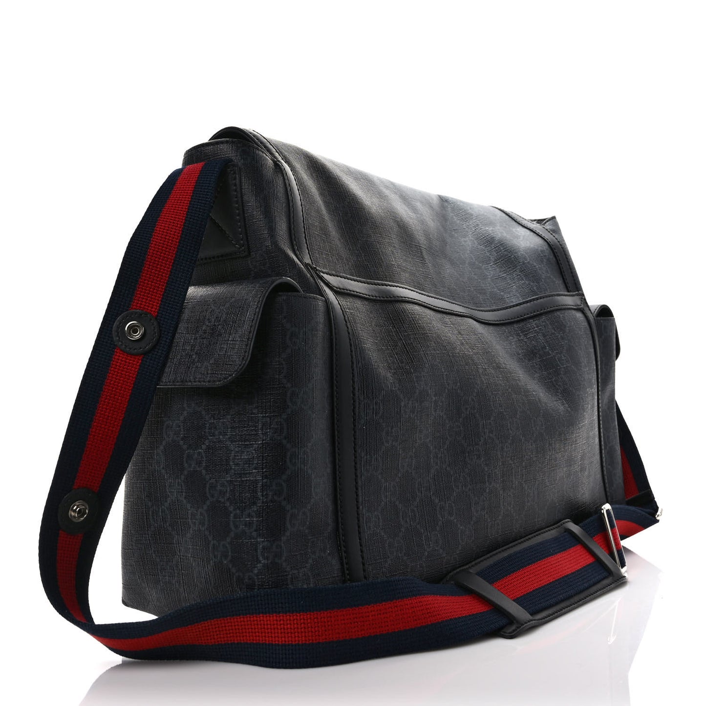 GG Supreme Monogram Web Messenger Diaper Bag Black Grey
