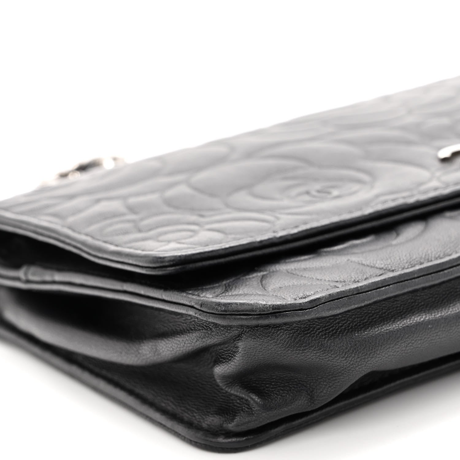 Chanel Lambskin Camellia Embossed Wallet on Chain WOC Black 10 of 12