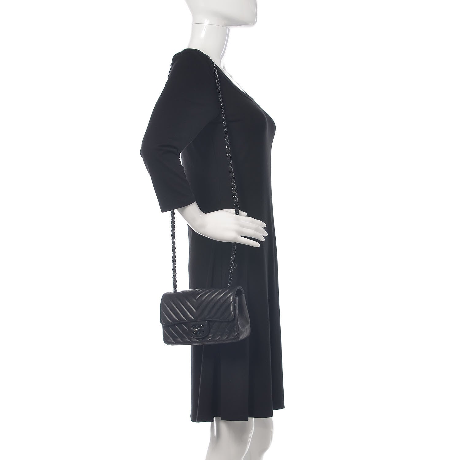 Chanel Lambskin Chevron Quilted Mini Rectangular Flap So Black 2 of 10