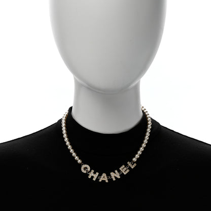 Chanel Pearl Crystal CC Logo Short Necklace Gold 2 of 5