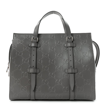 Gucci Calfskin GG Tennis Embossed Tote Bag Dusty Grey 2 of 19