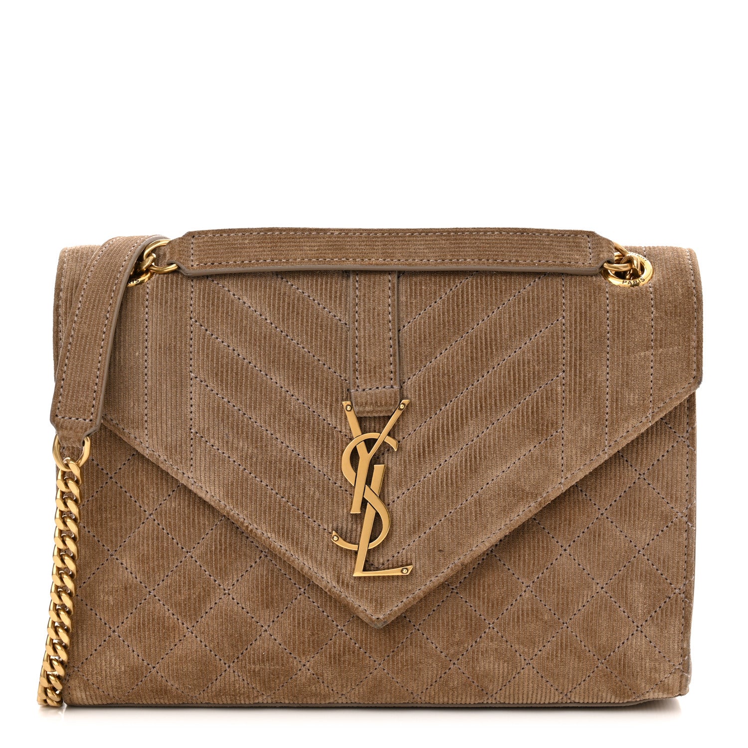 Saint Laurent Canvas Calfskin Mixed Matelasse Triquilt Medium Monogram Satchel Beige 1 of 11