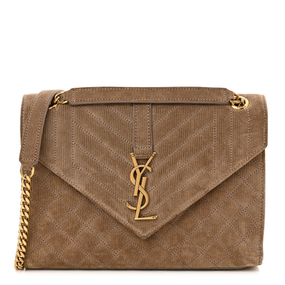 Saint Laurent Canvas Calfskin Mixed Matelasse Triquilt Medium Monogram Satchel Beige 1 of 11