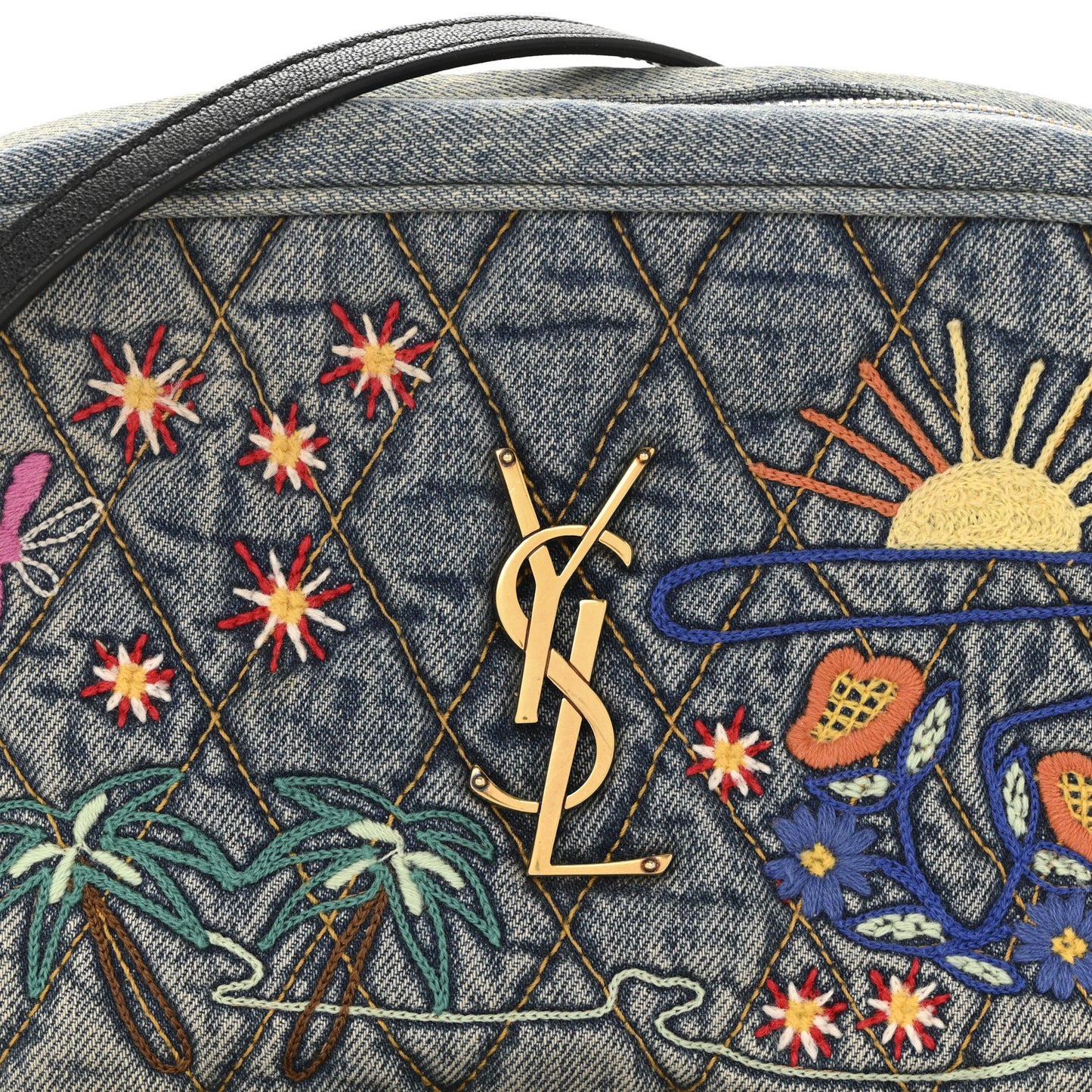 Denim Matelasse Quilted Summer Embroidered Classic Monogram Camera Bag Blue