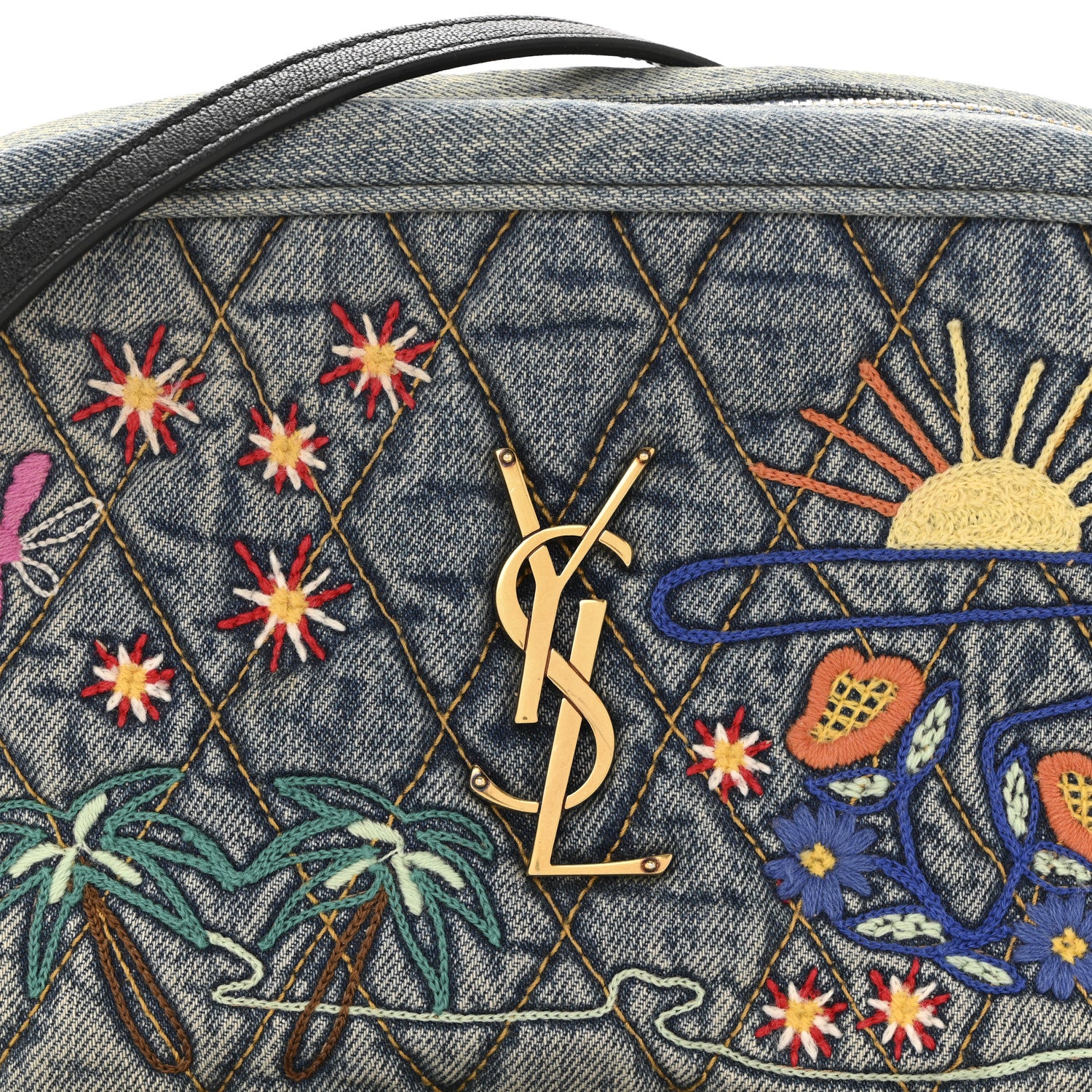 Saint Laurent Denim Matelasse Quilted Summer Embroidered Classic Monogram Camera Bag Blue 8 of 14