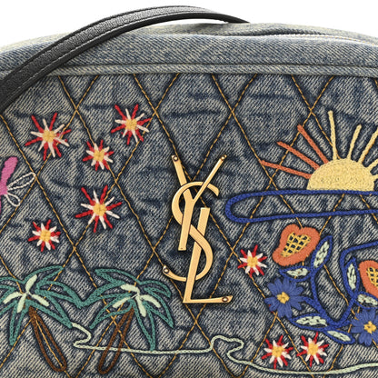 Saint Laurent Denim Matelasse Quilted Summer Embroidered Classic Monogram Camera Bag Blue 8 of 14