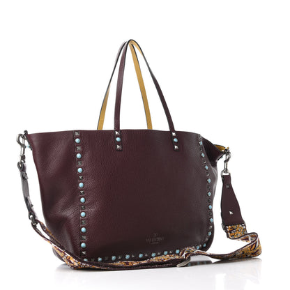 Valentino Garavani Stampa Alce Calfskin Medium Guitar Strap Rockstud Rolling Reversible Tote Wine Yellow 4 of 18