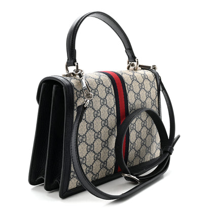 Gucci GG Supreme Monogram Textured Dollar Calfskin Web Small Ophidia Padlock Top Handle Bag Beige Blue 3 of 10
