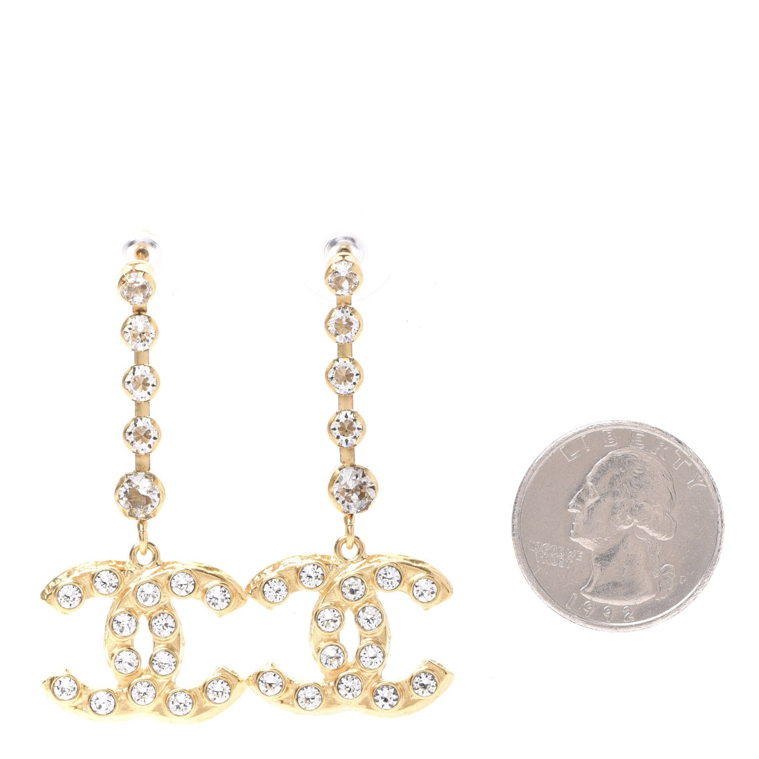 Chanel CC Crystal Drop Earrings Gold 2 of 5