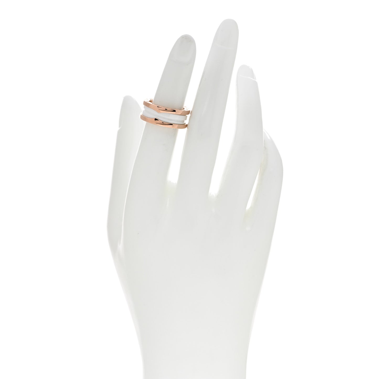 18K Rose Gold White Ceramic B.Zero1 Two-Band Ring 49 4.75