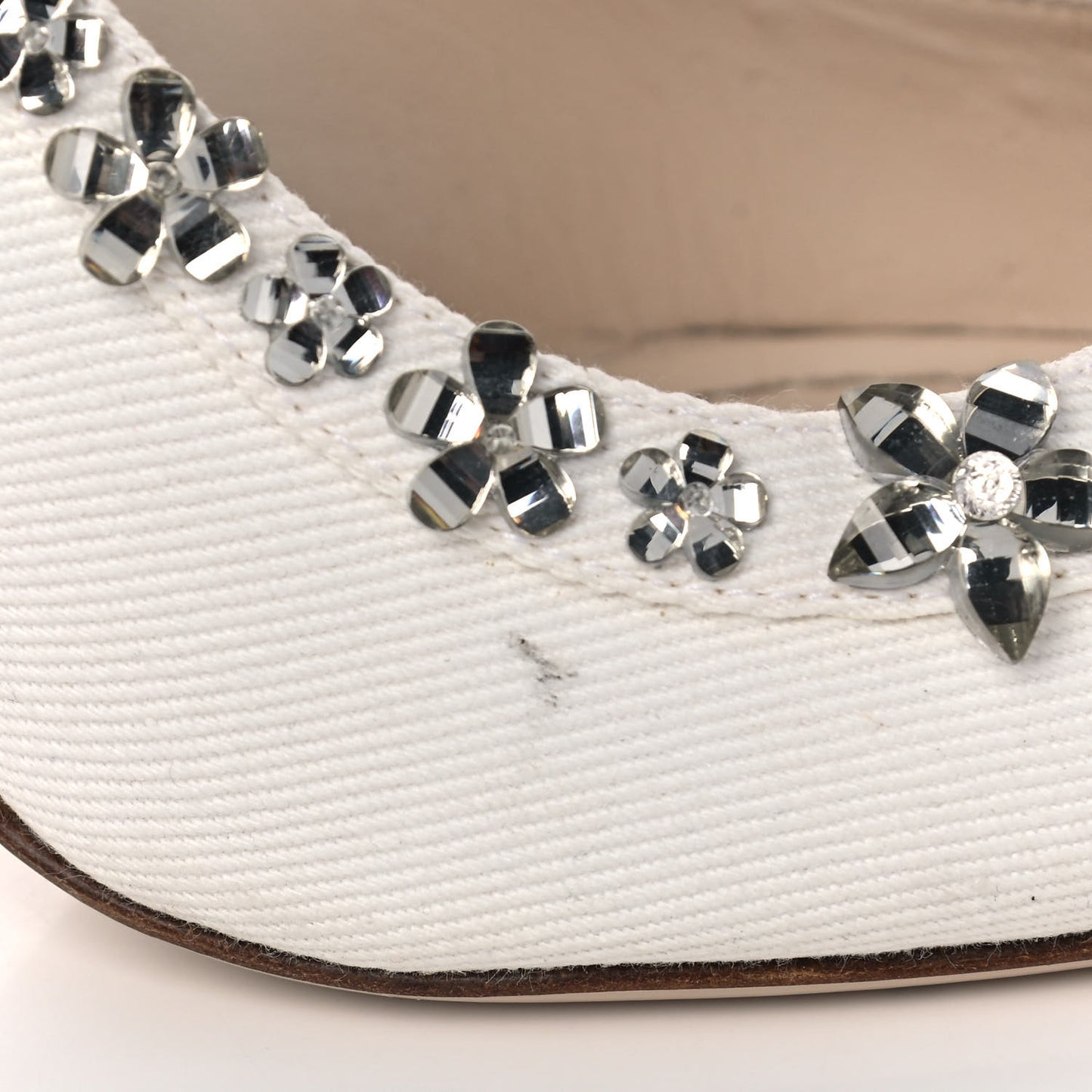 Denim Crystal Garland Slingback Pumps 40 White