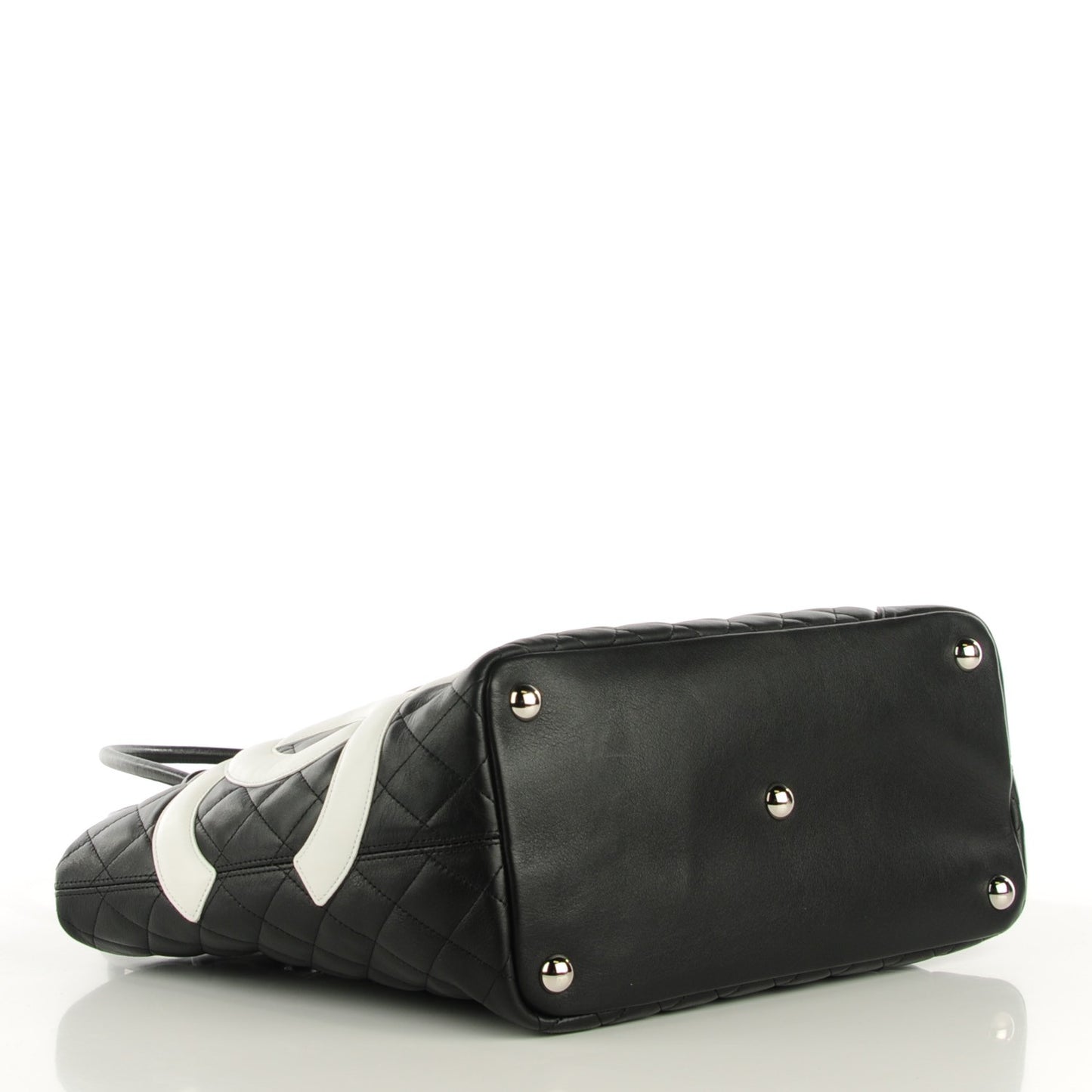 Calfskin Quilted Large Cambon Tote Black White