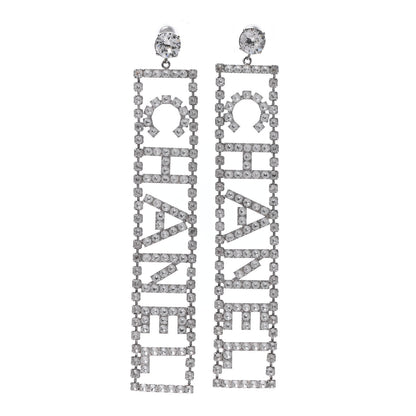 Chanel Crystal Chanel Logo Drop Earrings Silver 1 of 3