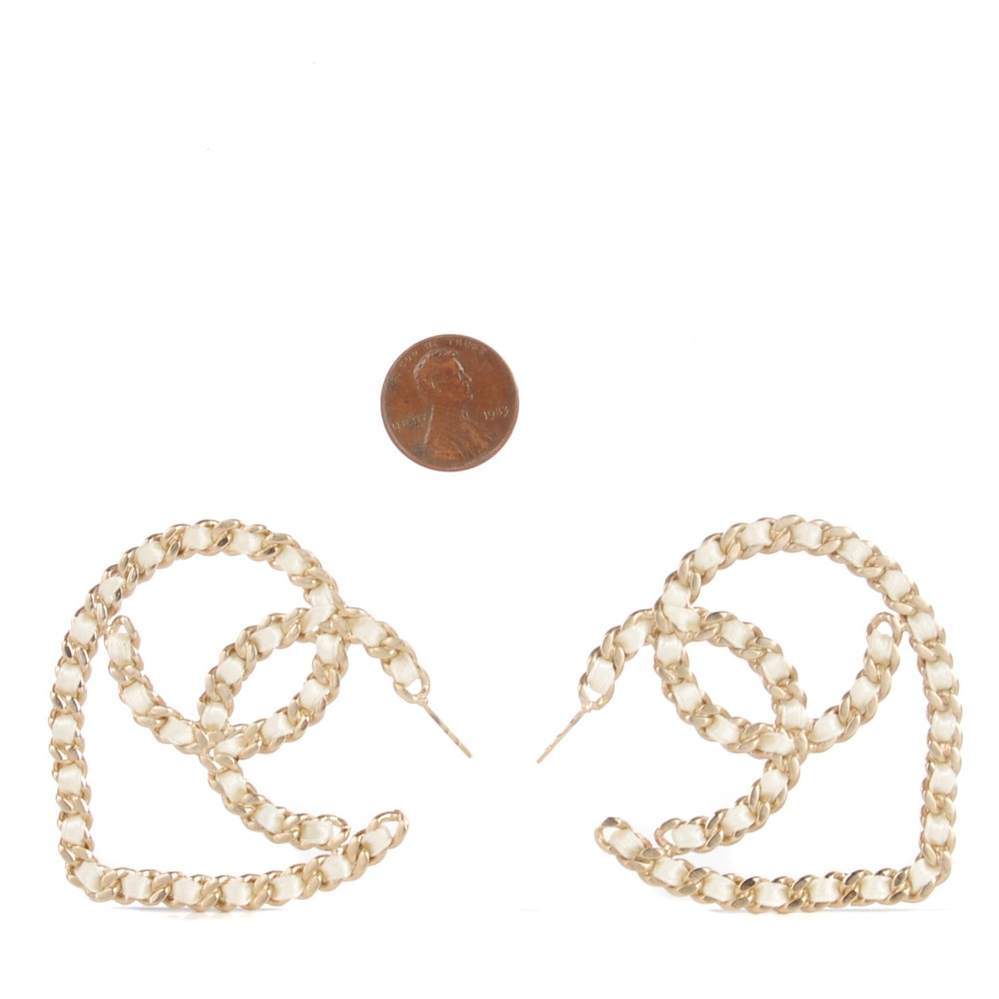 Satin Ribbon CC Heart Chain Earrings White