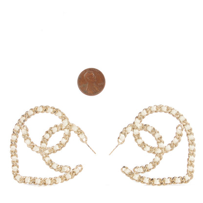 Chanel Satin Ribbon CC Heart Chain Earrings White 2 of 3