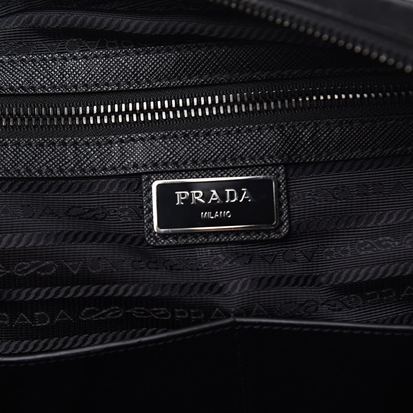 Tessuto Nylon Saffiano Metal Triangle Logo Work Bag Black
