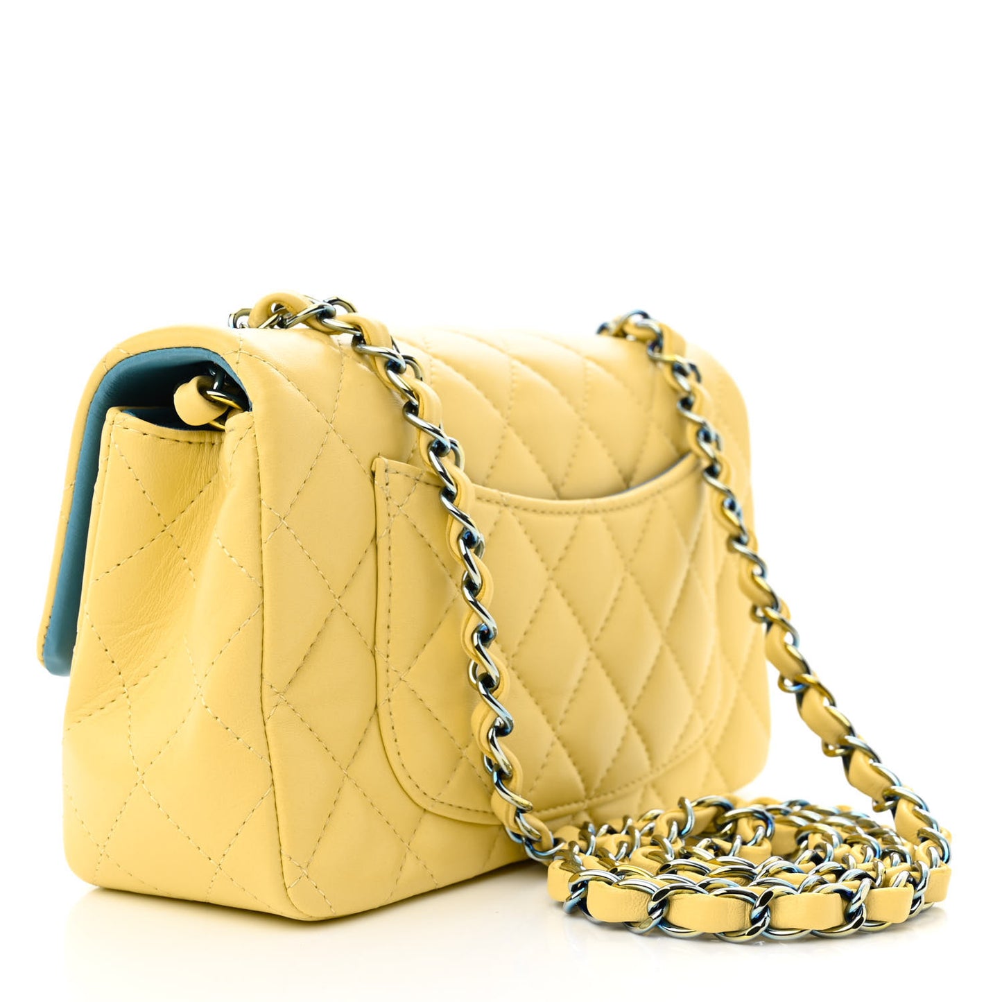 Lambskin Quilted Mini Rectangular Flap Yellow Blue
