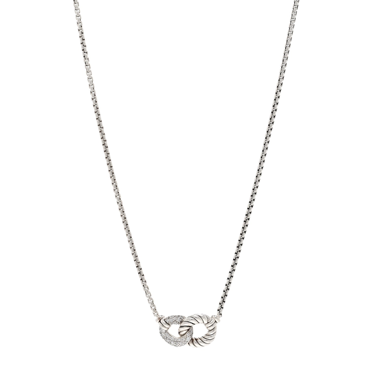 David Yurman Sterling Silver Diamond Belmont Curb Link Pendant Necklace 1 of 4