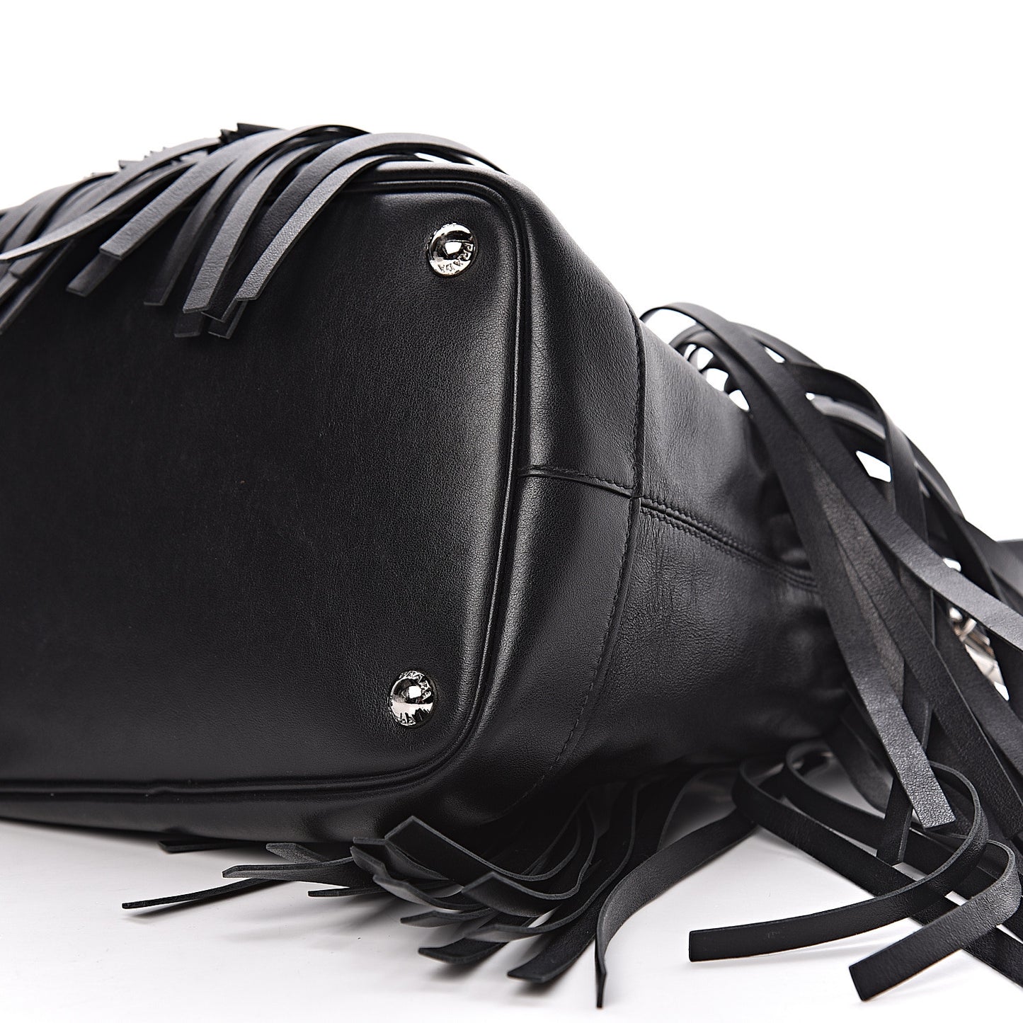 Soft Calfskin Fringe Bucket Bag Black