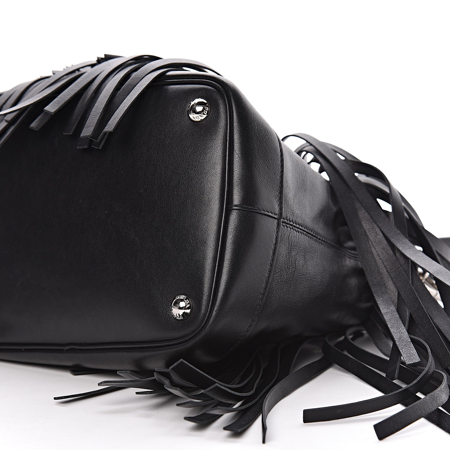 Prada Soft Calfskin Fringe Bucket Bag Black 11 of 15