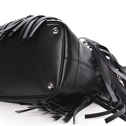 Prada Soft Calfskin Fringe Bucket Bag Black 11 of 15