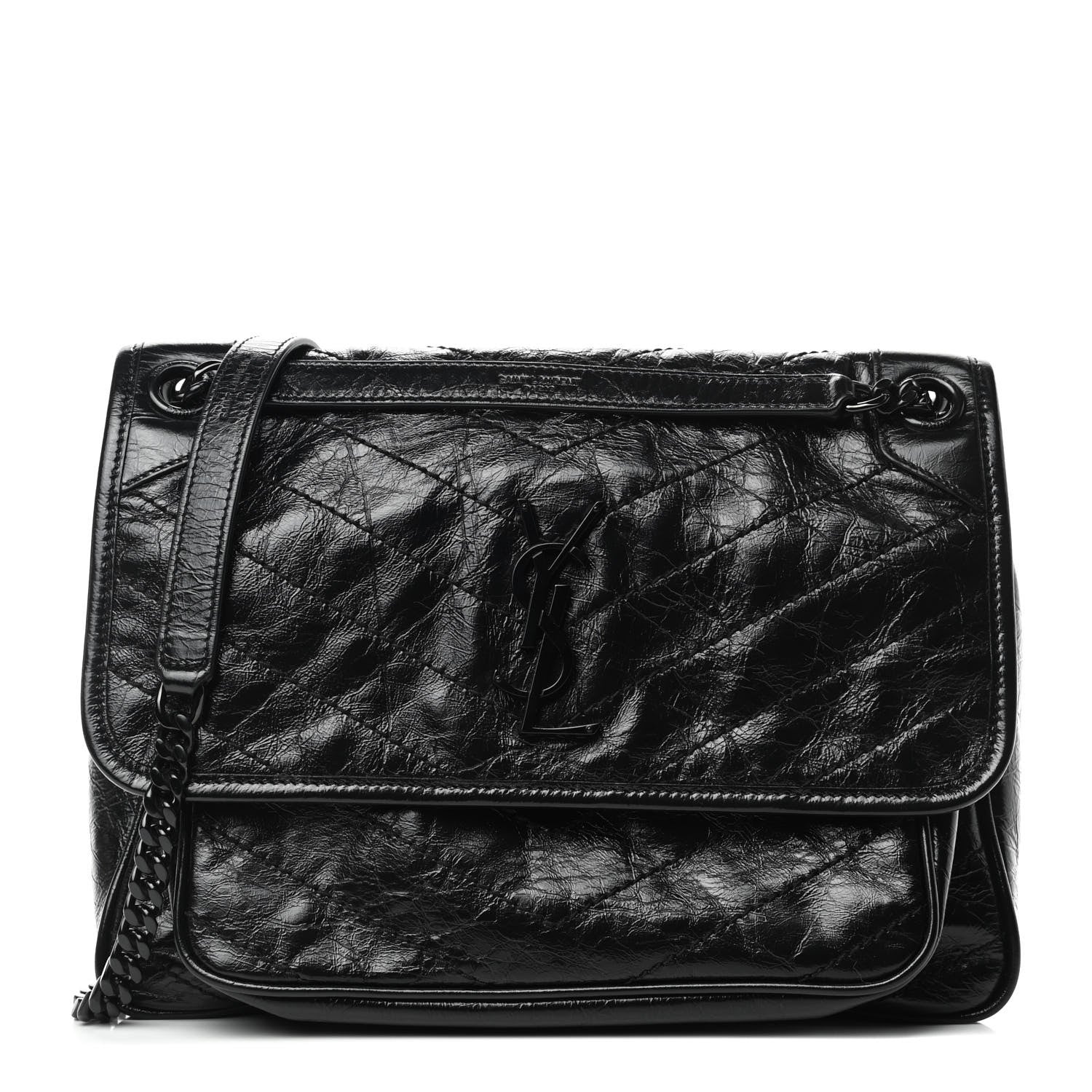 Saint Laurent Crinkled Calfskin Matelasse Monogram Medium Niki Chain Satchel Black 1 of 4