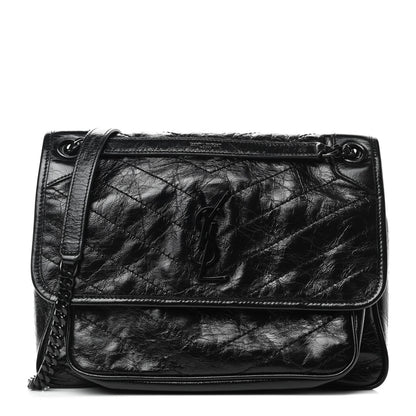Saint Laurent Crinkled Calfskin Matelasse Monogram Medium Niki Chain Satchel Black 1 of 4