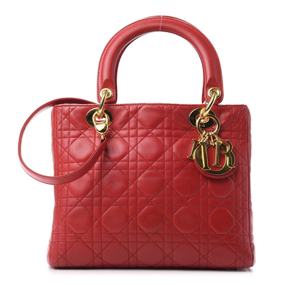 Christian Dior Lambskin Cannage Medium Lady Dior Red 1 of 9